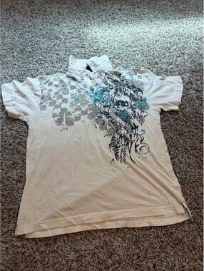 Point Zero Boys White Graphic Polo Shirt Medium Casual Fit